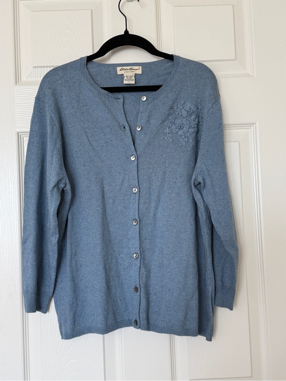 Eddie Bauer Powder Blue Embroidered Button-Up Cardigan